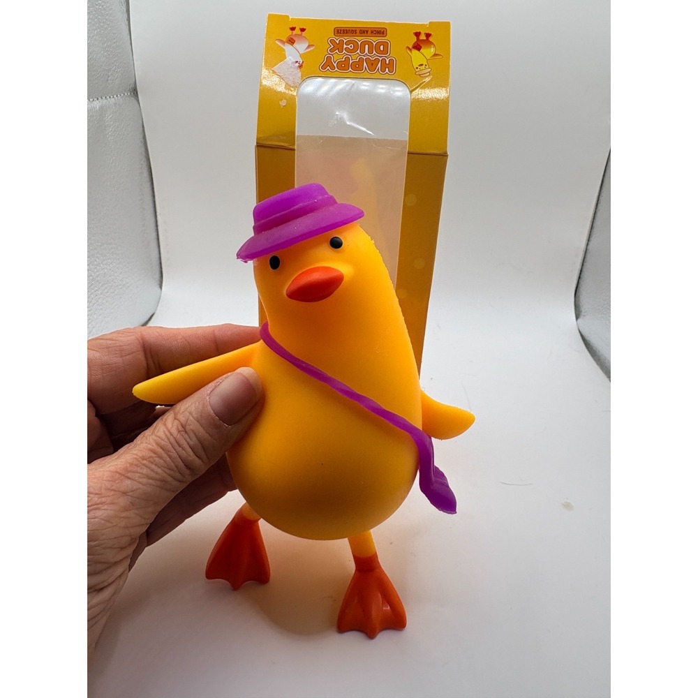 Happy Duck Squishy Yellow Duck with Purple Hat